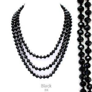 Black 60" Faceted Crystal Beaded Necklace